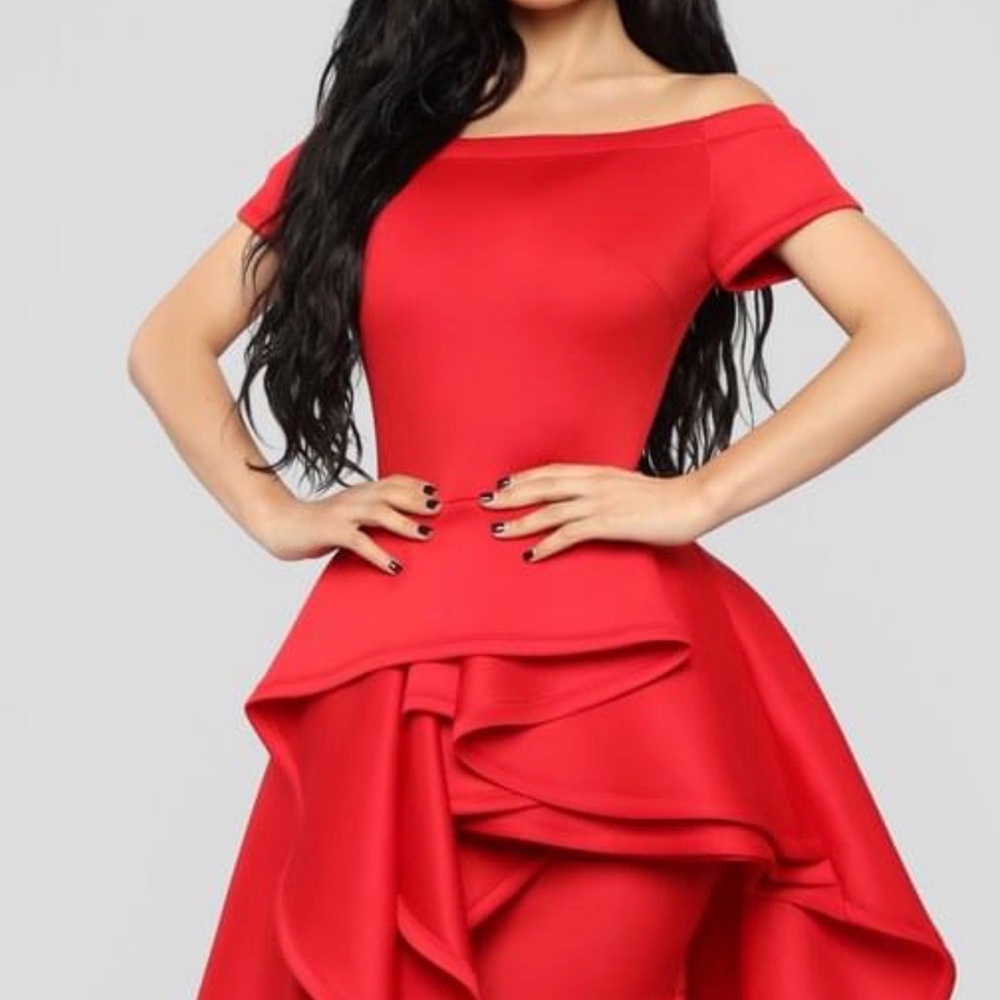 Elegant Red Ruffle Dress